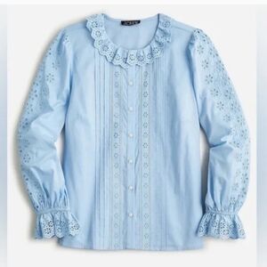 J.Crew Eyelet-trim button-up shirt Frozen Lake Color NWT